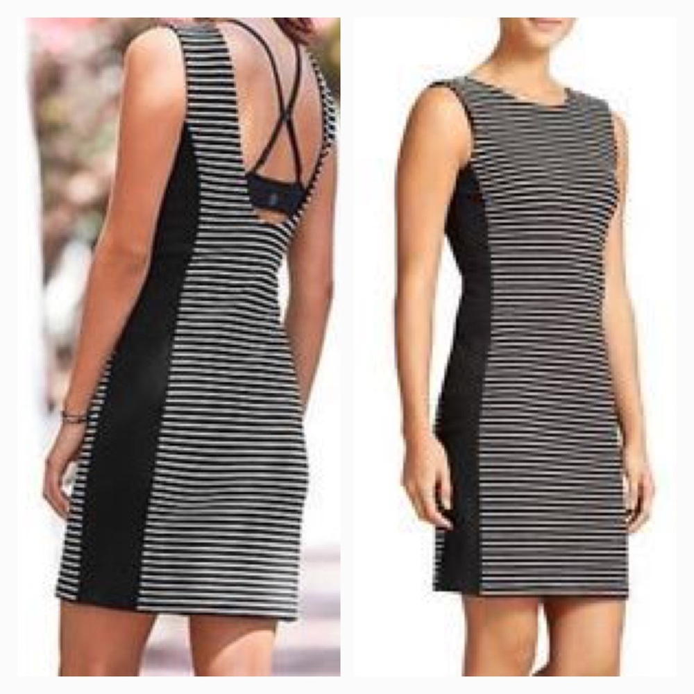 Athleta Mala Tank Dress Black and White MIDI